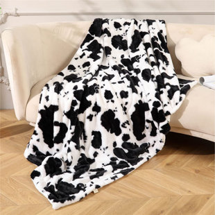 Faux fur cow online print blanket